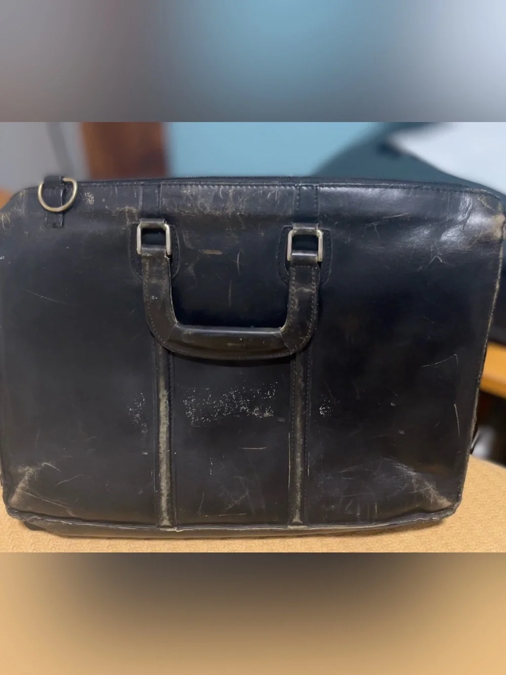 Vintage Black Leather Men’s accordion style Briefcase Organizer bag
